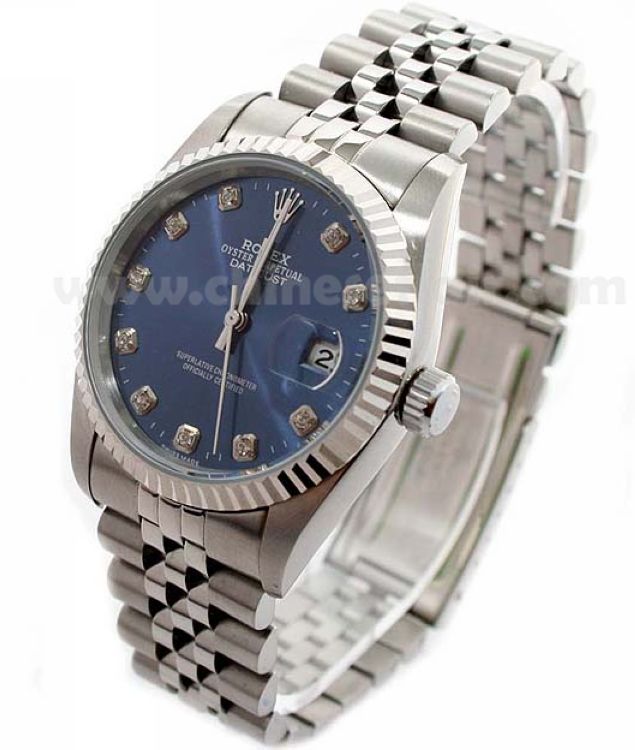 Copy Rolex Datejust Stainless Steel Blue Diamond Watch